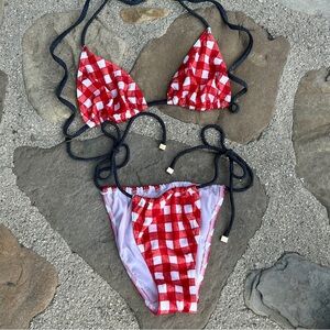 Dolce & Gabbana Red and White Checkered Bikini Size 2 Small New